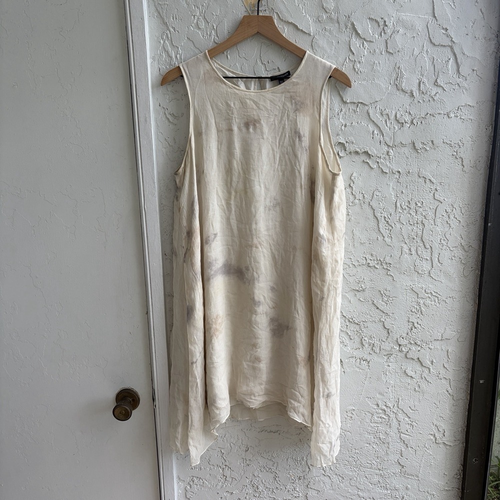 Eileen Fisher Dress Large Ivory Tie Dye Crinkle Silk Artisanal Boho Resort